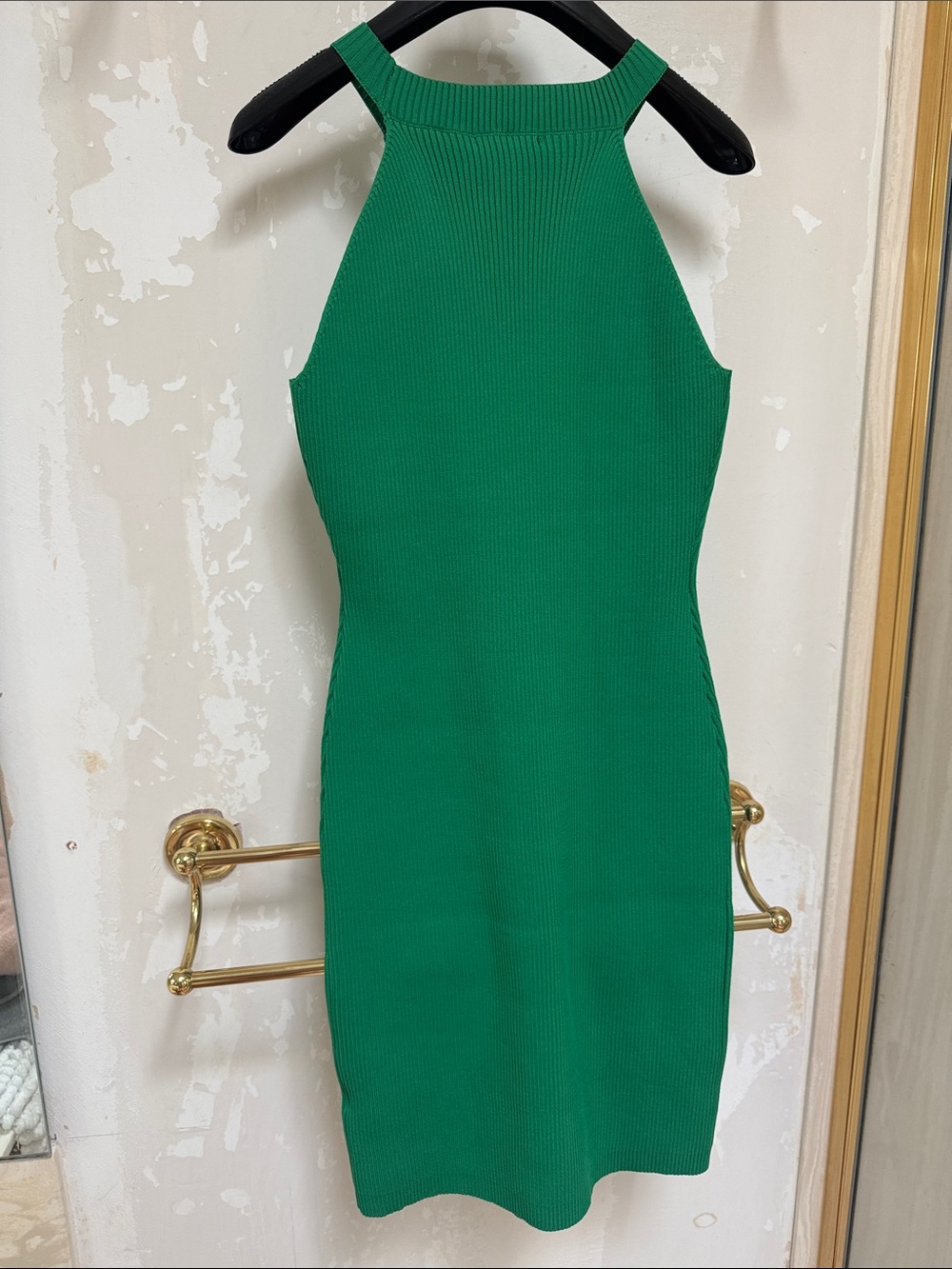 Green Ribbed Halter Mini Dress - Picture 2 of 3